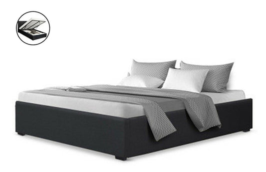 Queen Armani Fabric Bed With Gas Lift - Charcoal
