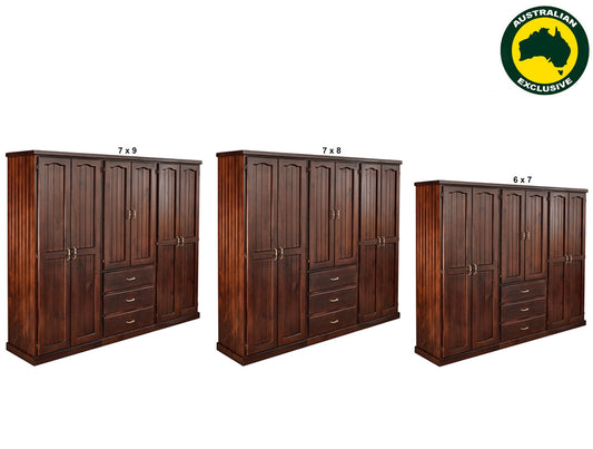 Empire (AUSSIE MADE) Multirobe With 6 Doors / 3 Drawers Collection - Assorted Stained Colours