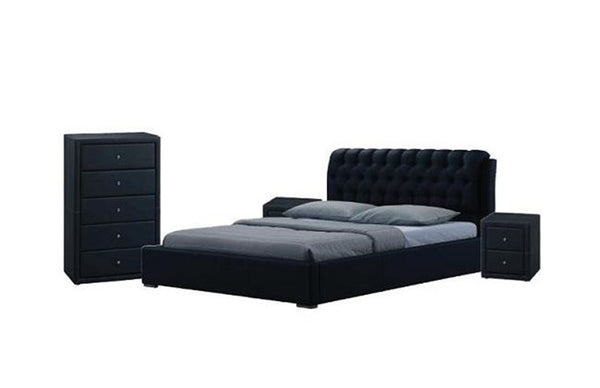 AVALON (WD-4118) KING 4 PIECE TALLBOY BEDROOM SUITE - LEATHERETTE - BLACK OR WHITE