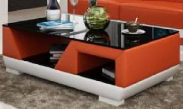 OPA COFFEE TABLE (MODEL-CT9007)  -  FULL LEATHERETTE + 3 x TEMPERED GLASS -   1200(W) X 700(D)  - ASSORTED COLOURS