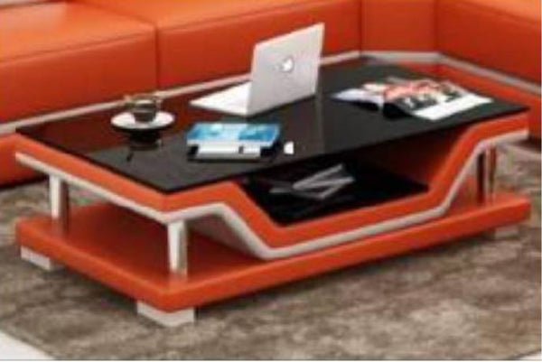 LAMI COFFEE TABLE (MODEL-CT9003)   - FULL LEATHERETTE + 2 TEMPERED GLASS -  1200(W) X 700(D)  - ASSORTED COLOURS