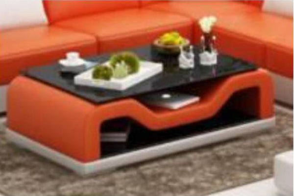 JAMB COFFEE TABLE (MODEL-CT9004)   - FULL LEATHERETTE + 2 TEMPERED GLASS - 1200(W) X 700(D) -  ASSORTED COLOURS