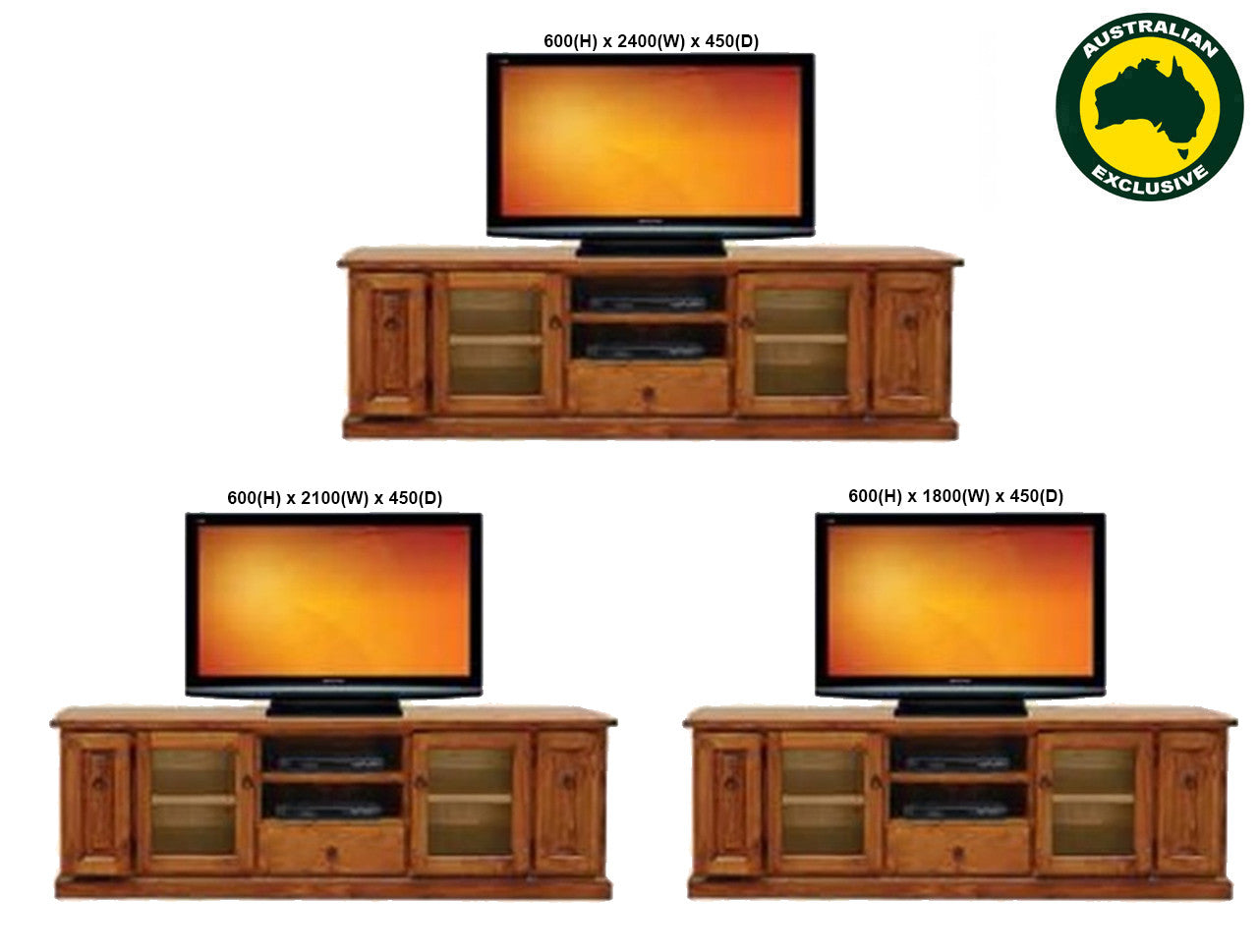 Ace (AUSSIE MADE) TV Unit With Twin Pull-outs Collection - Assorted Stained Colours
