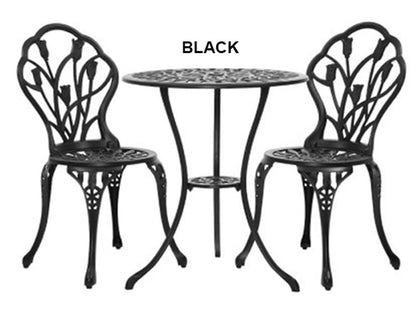 ADAMINA OUTDOOR 3 PIECE ALUMINIUM BISTRO SETTING COLLECTION - ASSORTED COLOURS