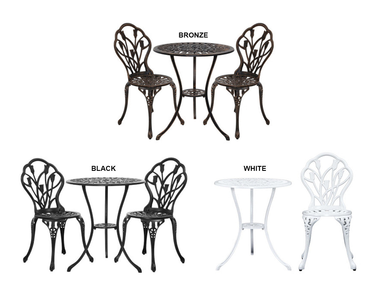 ADAMINA OUTDOOR 3 PIECE ALUMINIUM BISTRO SETTING COLLECTION - ASSORTED COLOURS