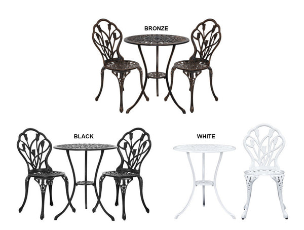 ADAMINA OUTDOOR 3 PIECE ALUMINIUM BISTRO SETTING COLLECTION - ASSORTED COLOURS
