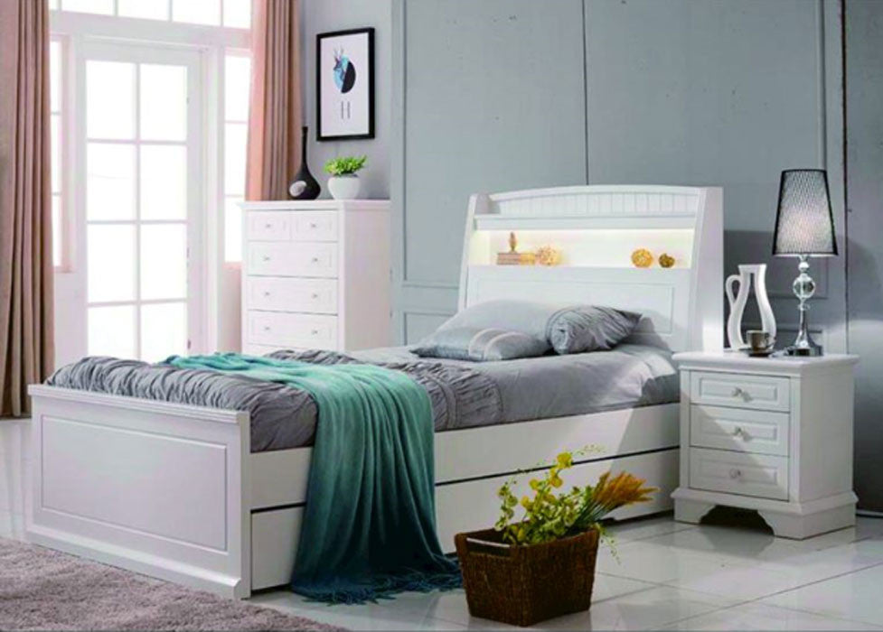 King Single Halima Bed With King Single Trundle (LS-716 KS) - Ivory White
