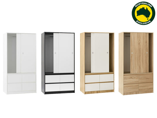 Amazing 2 Sliding Door / 4 Drawer Wardrobe Collection - Assorted Colours