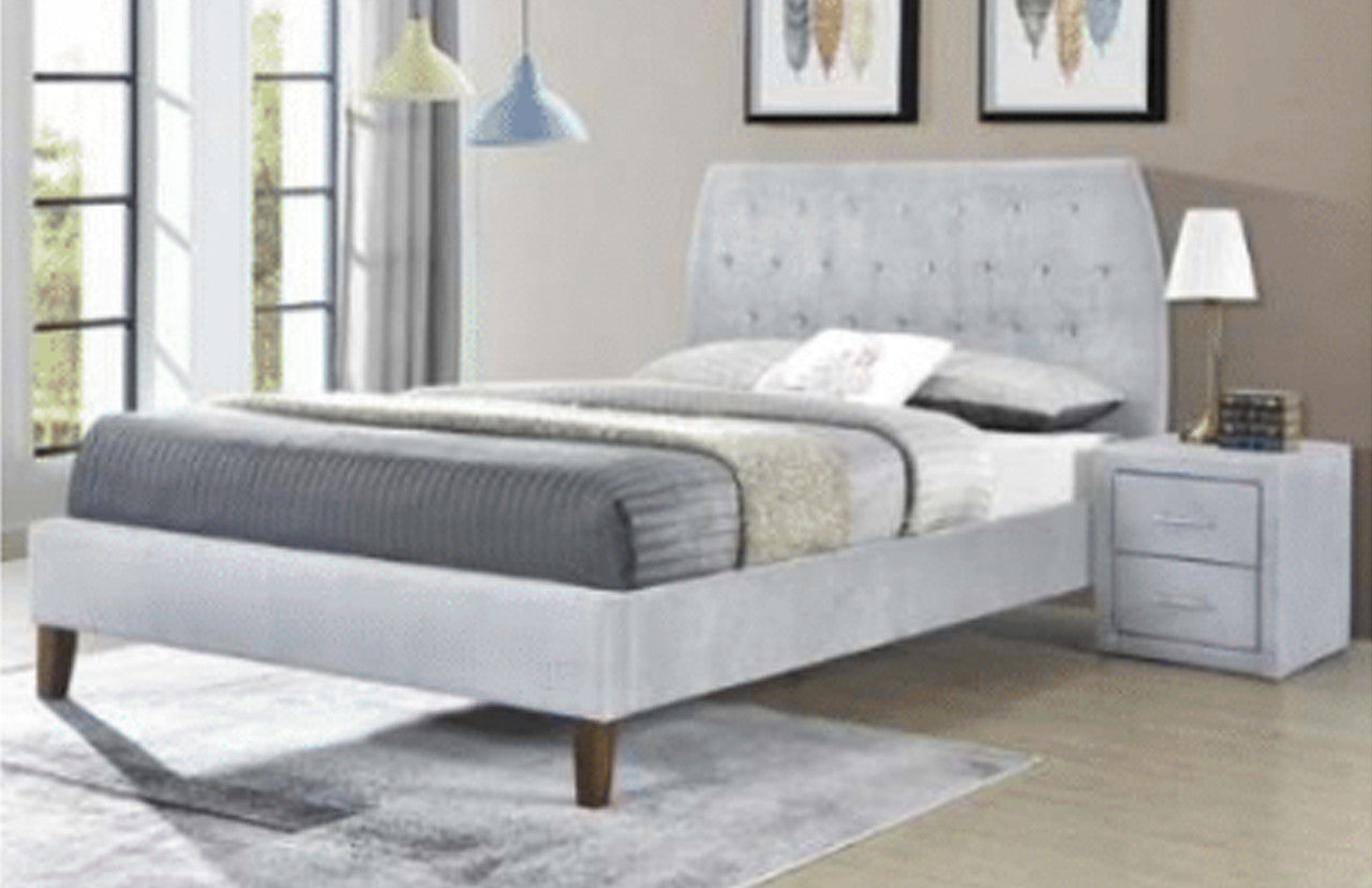 QUEEN FABIANO VELVET FABRIC BEDFRAME - GREY