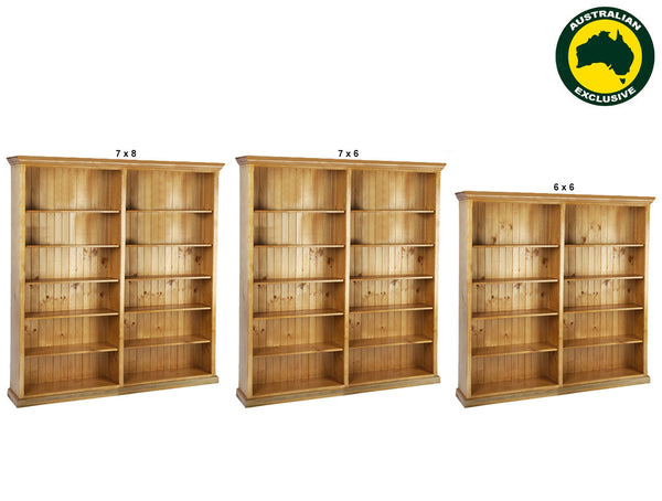 ANTALYA COLONIAL (AUSSIE MADE) BOOKCASE - (3 SECTIONS) PIGEON PAIRED COLLECTION - ASSORTED STAINED COLOURS - STARTING FROM $1199