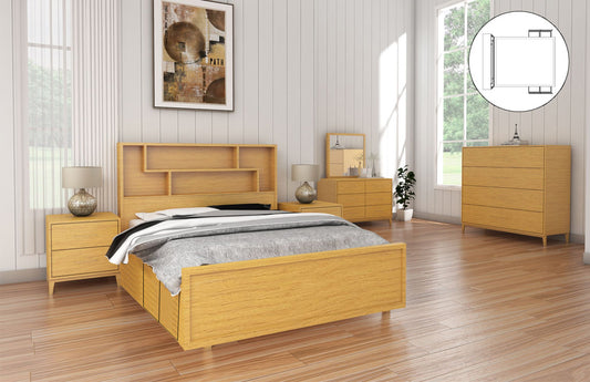 QUEEN ANTARCTICA (AUSSIE MADE) BED FRAME WITH BOOKCASE & 4 UNDER BED STORAGE DRAWERS  - ASSORTED COLOURS