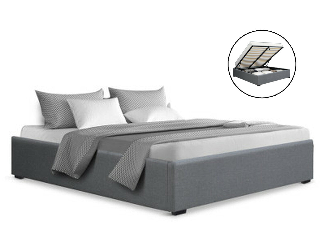 Queen Armani Fabric Bed With Gas Lift - Grey