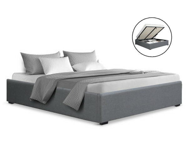 QUEEN ARMANI FABRIC BED WITH GAS LIFT - GREY