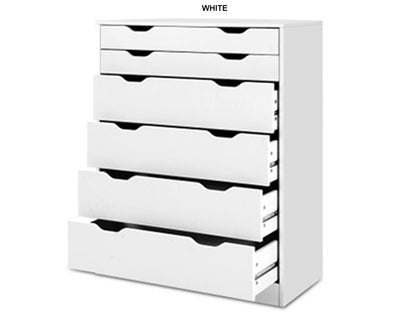 ARTIM 6 DRAWER TALLBOY - 1050(H) x 800(W) - WHITE OR OAK