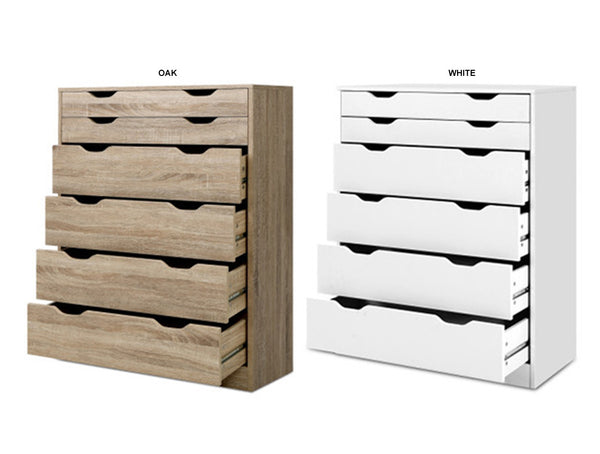 ARTIM 6 DRAWER TALLBOY - 1050(H) x 800(W) - WHITE OR OAK