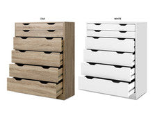 ARTIM 6 DRAWER TALLBOY - 1050(H) x 800(W) - WHITE OR OAK