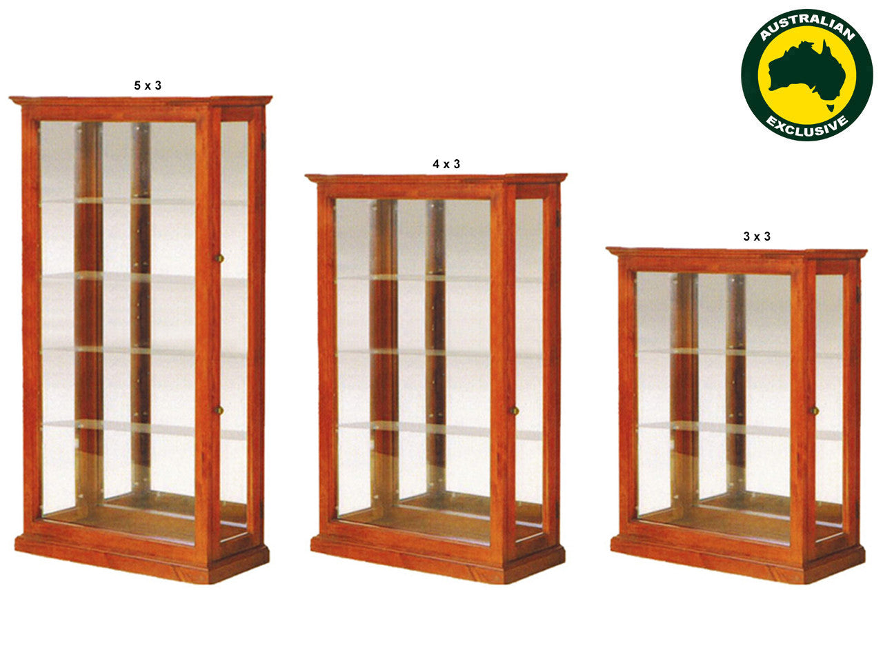 Ava (AUSSIE MADE) Crystal Lowline Display With Sides Doors And Mirrored Back Cabinet Collection - Assorted Stained Colours
