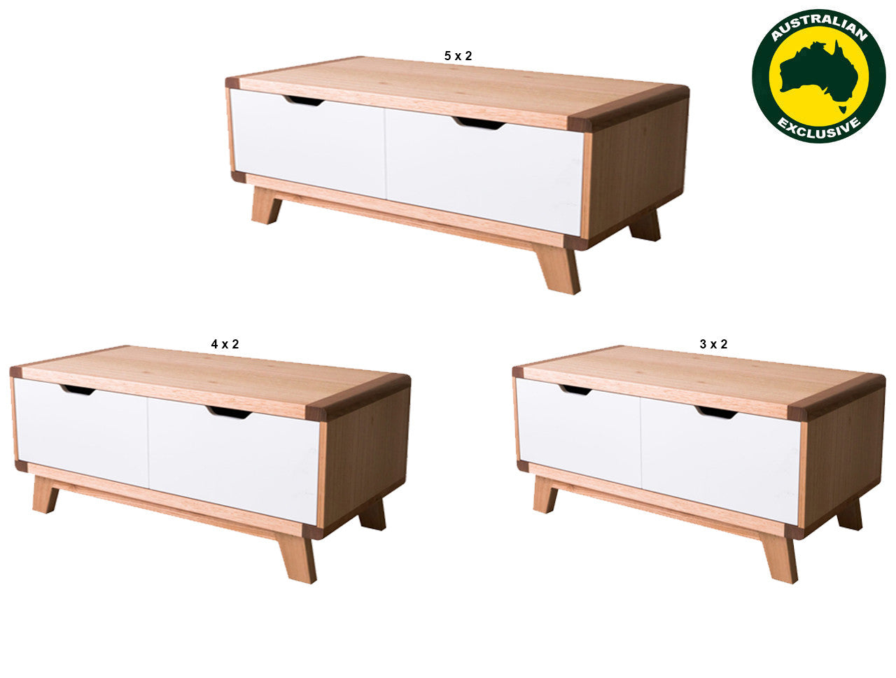 Avalon (AUSSIE MADE) 2 Drawer Coffee Table Collection - Tassie Oak Combination - Assorted Painted / Stained Colours