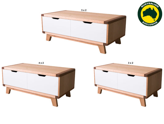 Avalon (AUSSIE MADE) 2 Drawer Coffee Table Collection - Tassie Oak Combination - Assorted Painted / Stained Colours