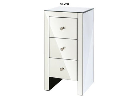 AVANT 3 DRAWER SKINNY MIRRORED BEDSIDE TABLE COLLECTION - SILVER OR SMOKEY GREY