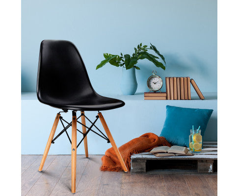 EVERLEE (SET OF 4) RETRO BENCH WOOD DINING CHAIR - BLACK