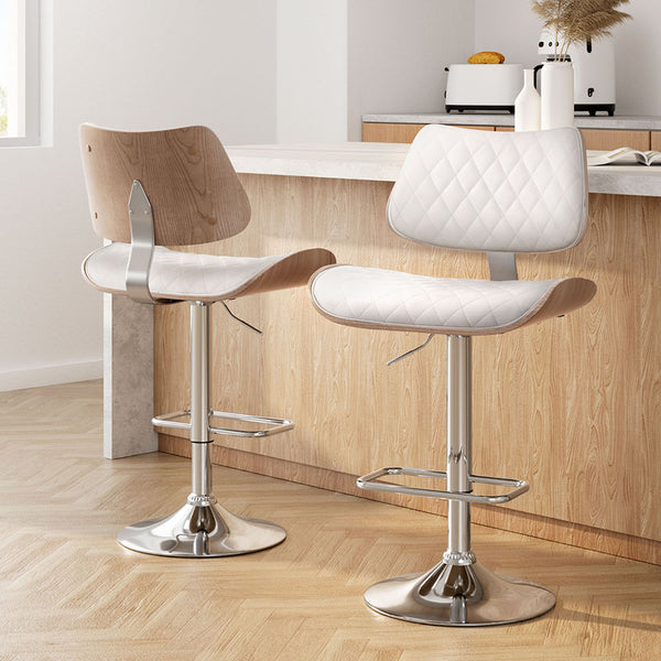 GALANTE (SET OF 2) LEATHERETTE GAS LIFT BAR STOOL - WHITE