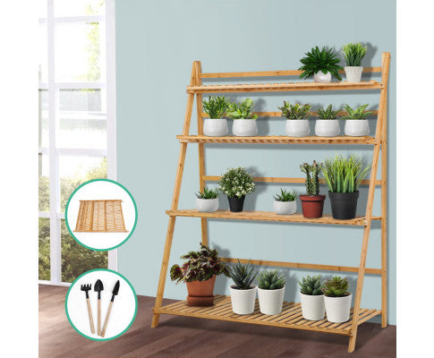 HARRIS 4-TIER BAMBOO LADDER SHELF PLANT STAND - NATURAL