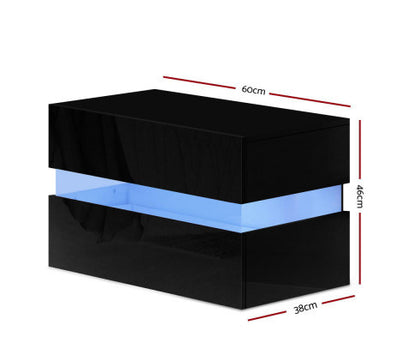 HAMILTON 2 DRAWER BEDSIDE TABLE WITH RGB LED – HIGH GLOSS BLACK