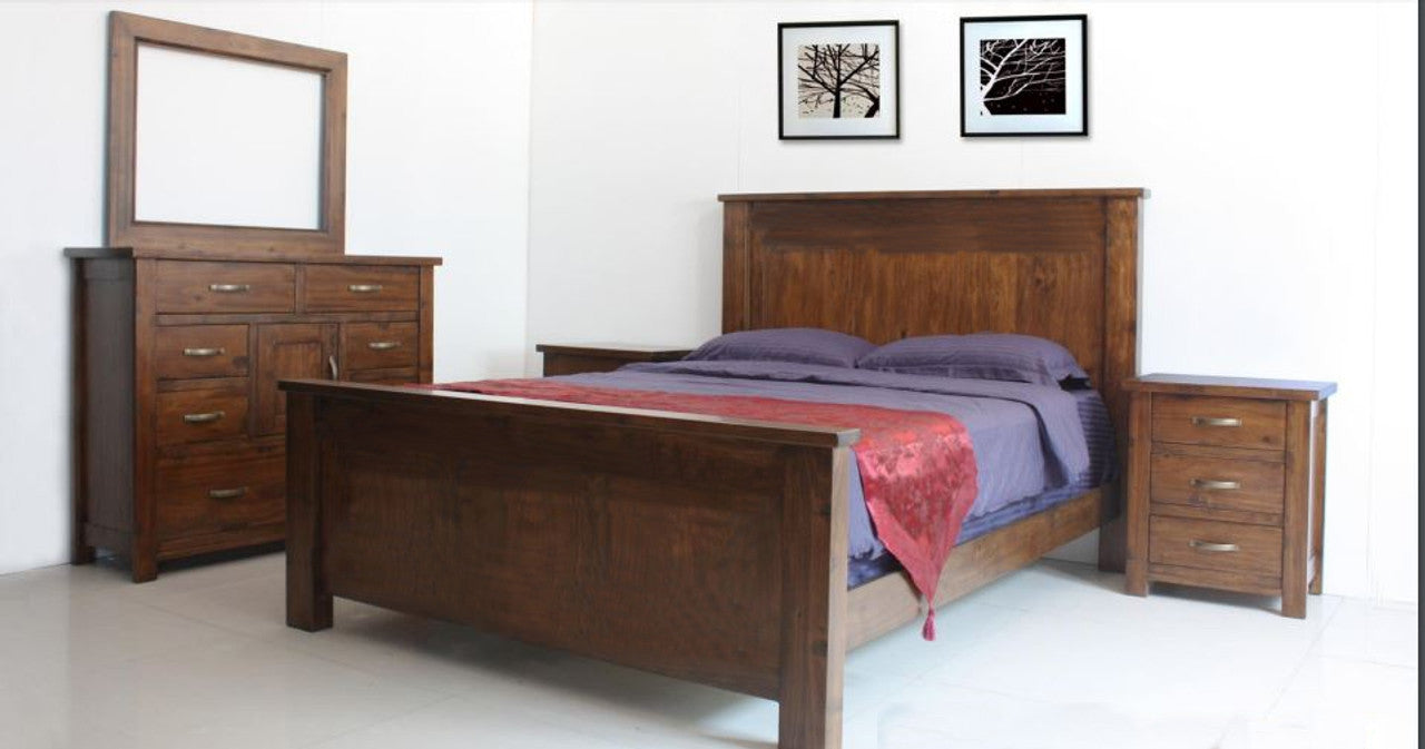 KING SINGLE PARSONS (AUSSIE MADE) PANEL BED  - ASSORTED STAINED COLOURS