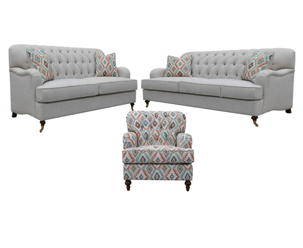 PARIS 3S + 2S  + ARM CHAIR FABRIC LOUNGE SUITE - (MODEL - 6-12-15-18-9-4-1) AS PICTURED
