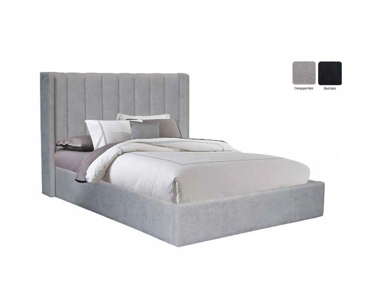 King Warrenton Fabric Bed - Black (PICTURED IN CHAMPAGNE)