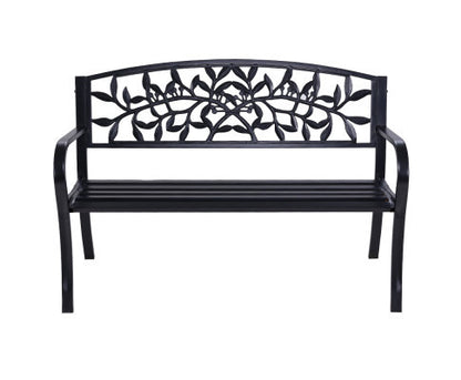 VALERIAN OUTDOOR 3 SEATER METAL BENCH WITH ARMREST - BLACK