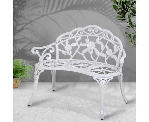 Walden Outdoor Metal Bench With Armrest - White