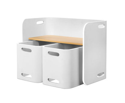 MARLON 3 PIECE KIDS TABLE & CHAIRS SET - WHITE & NATURAL