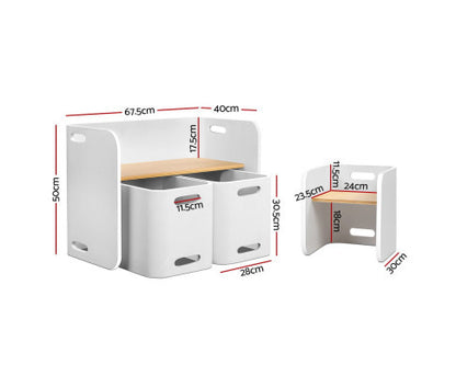 MARLON 3 PIECE KIDS TABLE & CHAIRS SET - WHITE & NATURAL