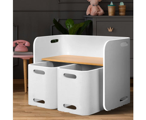 MARLON 3 PIECE KIDS TABLE & CHAIRS SET - WHITE & NATURAL