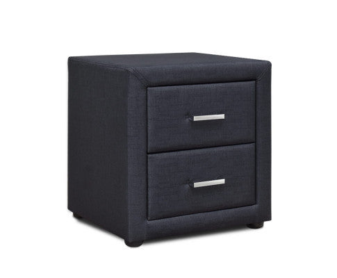 HANNAH 2 DRAWER FABRIC BEDSIDE TABLE - CHARCOAL
