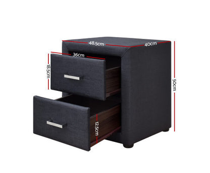 HANNAH 2 DRAWER FABRIC BEDSIDE TABLE - CHARCOAL