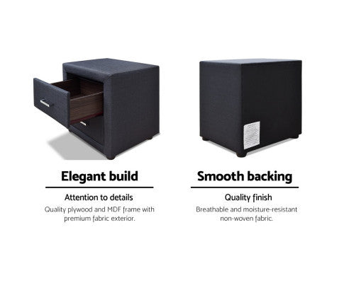 HANNAH 2 DRAWER FABRIC BEDSIDE TABLE - CHARCOAL