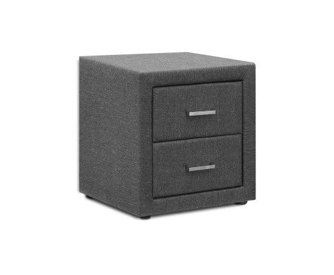 HANNAH 2 DRAWER FABRIC BEDSIDE TABLE - GREY