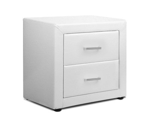 Hannah 2 Drawer Leatherette Bedside Table - 500(H) X 485(W) - White