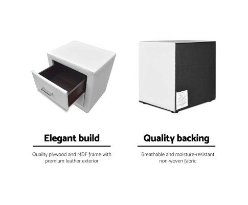 HANNAH 2 DRAWER LEATHERETTE BEDSIDE TABLE - 500(H) x 485(W) - WHITE