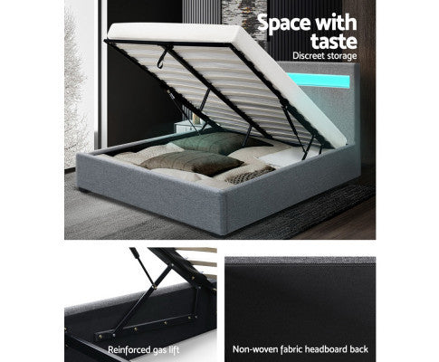 QUEEN JOHNCARL LEATHERETTE GAS LIFT STORAGE BED - GREY