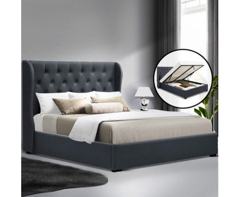 Double Jacob Fabric Gas-lift Storage Bed - Charcoal