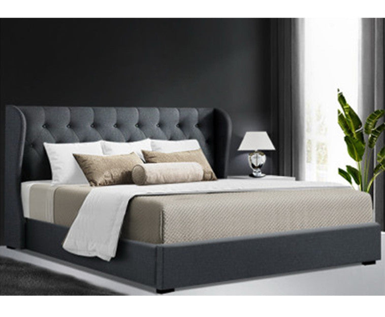 King Issa Fabric Gas Lift Bed - Charcoal
