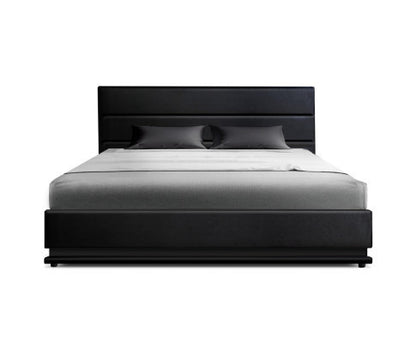 DOUBLE RHEMALYN LEATHERETTE GAS LIFT BED - BLACK