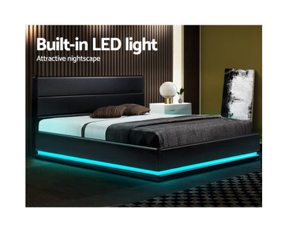DOUBLE RHEMALYN LEATHERETTE GAS LIFT BED - BLACK