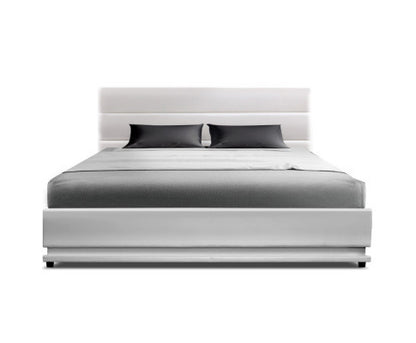 QUEEN RHEMALYN LEATHERETTE GAS LIFT BED - WHITE