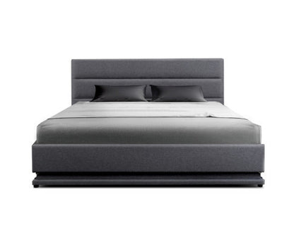 QUEEN RHEMALYN FABRIC GAS LIFT BED - GREY