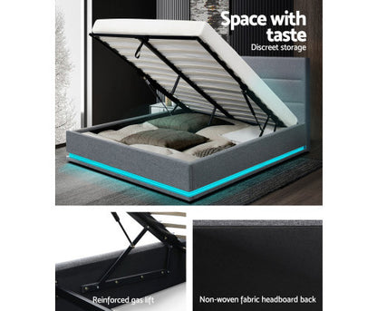 QUEEN RHEMALYN FABRIC GAS LIFT BED - GREY